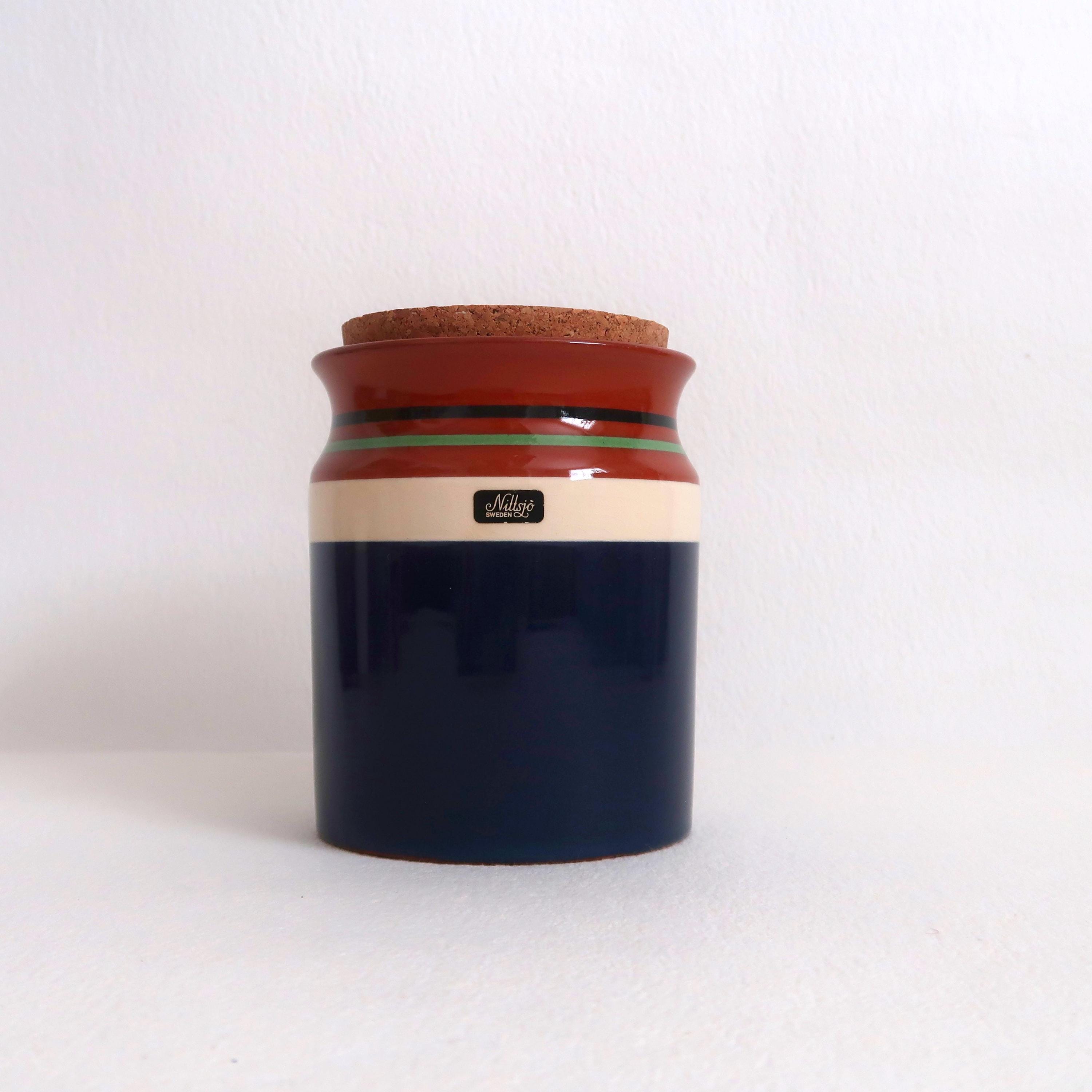 スゥエーデン Nittsjo 17 X 10 NITTSJO SWEDEN Gold Painted Blue Ceramic Vasev 50s