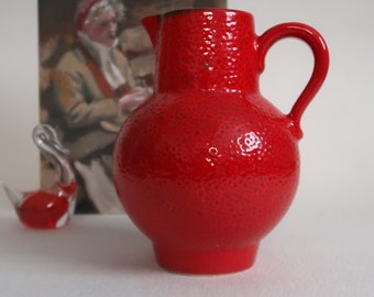 Vase pichet en céramique de Scheurich, pichet rouge vif des années 1960, poterie ouest-allemande