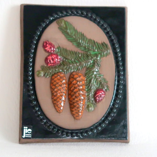 JIE Keramik Ceramic wall hanging  by Aimo Nietosvuori, fir tree motif, Picea Abies