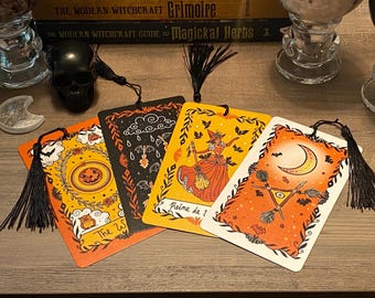 Tarot Card Bookmark |  Intuitively Chosen Halloween Bookmark | Witchy Reading Bookmark with Tassel | Personalized Tarot Gift for Book Lovers