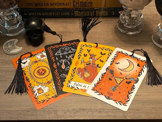 Tarot Card Bookmark |  Intuitively Chosen Halloween Bookmark | Witchy Reading Bookmark with Tassel | Personalized Tarot Gift for Book Lovers