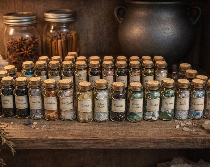 Crystal Chip Bottles for Spell Jars & Rituals | Mini Apothecary Crystals | Witchcraft Supplies | Altar Tools | Energy Work Stones