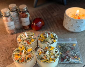 Happiness & Radiance Tealight Candle Set with dressing refill | Happiness Spell Candle | Sunstone and Carnelian Candle | Herbal Joy Candle
