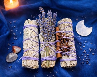 White Sage Smoke Cleansing Wand - Lavender, Cinnamon, Star Anise