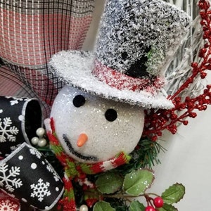 Winter Snowman Wreath, Holiday Grapevine Wreath, Whimsical Snowman Wreath, Snowman Decor, White Grapevine Wreath, Frosty the Snowman Wreath image 9