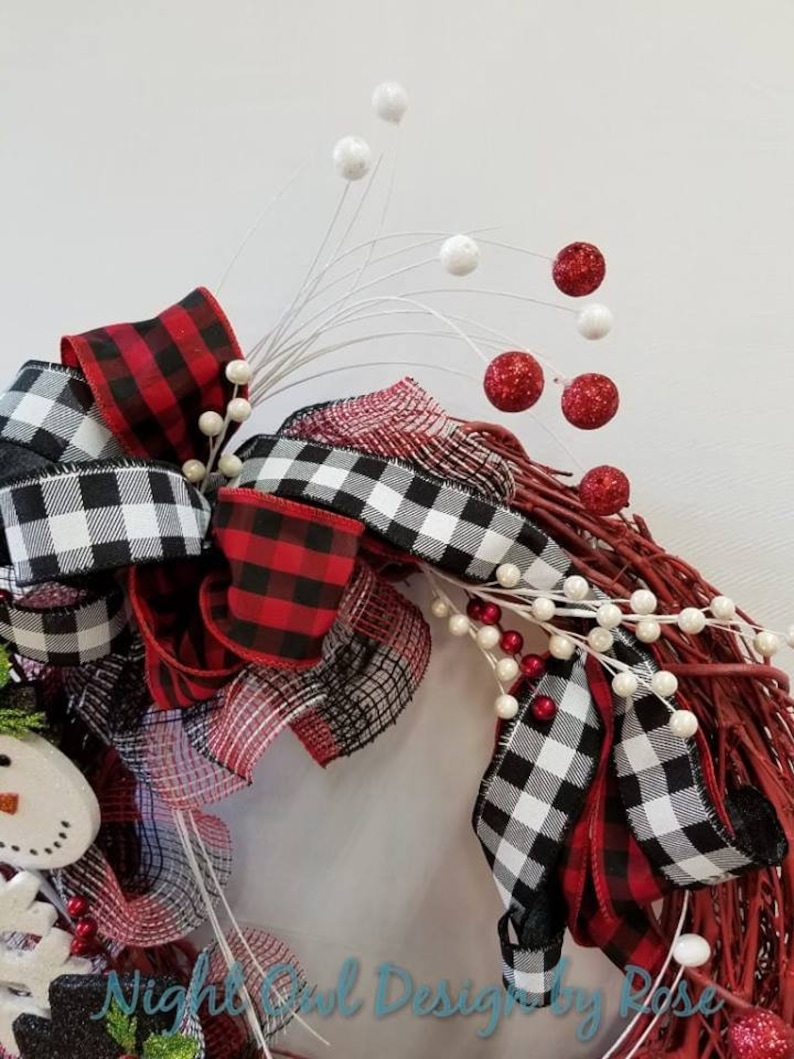 Winter Snowman Wreath, Buffalo Check Snowman Wreath, Christmas Wreath ...