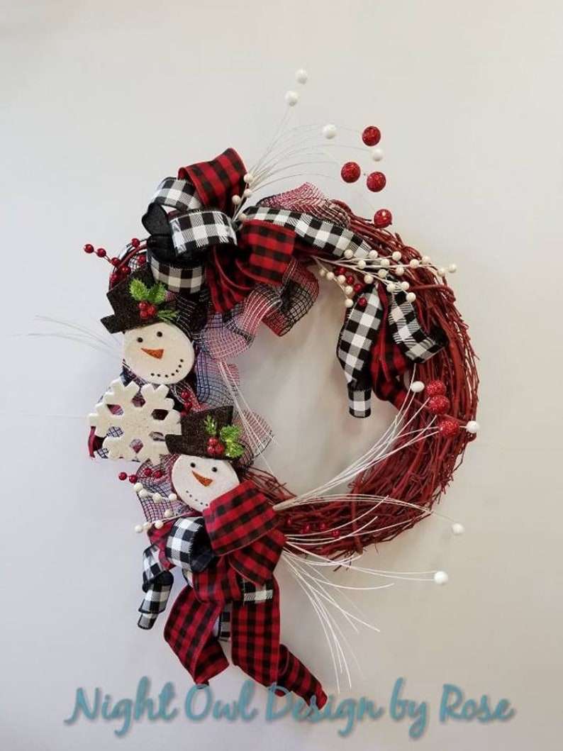 Winter Snowman Wreath, Buffalo Check Snowman Wreath, Christmas Wreath ...