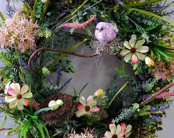 Mother/'s Day Wreath Country Garden Door Hanger Moss Covered Sunflower Basket Everyday Spring Garden Wreath for your Front Door