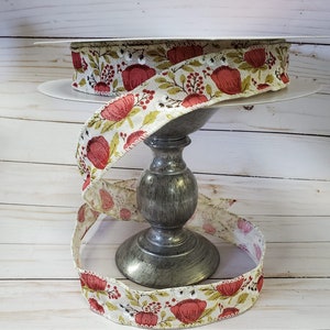 Burgandy Floral Ribbon, 1.5&quot; Wired Ribbon