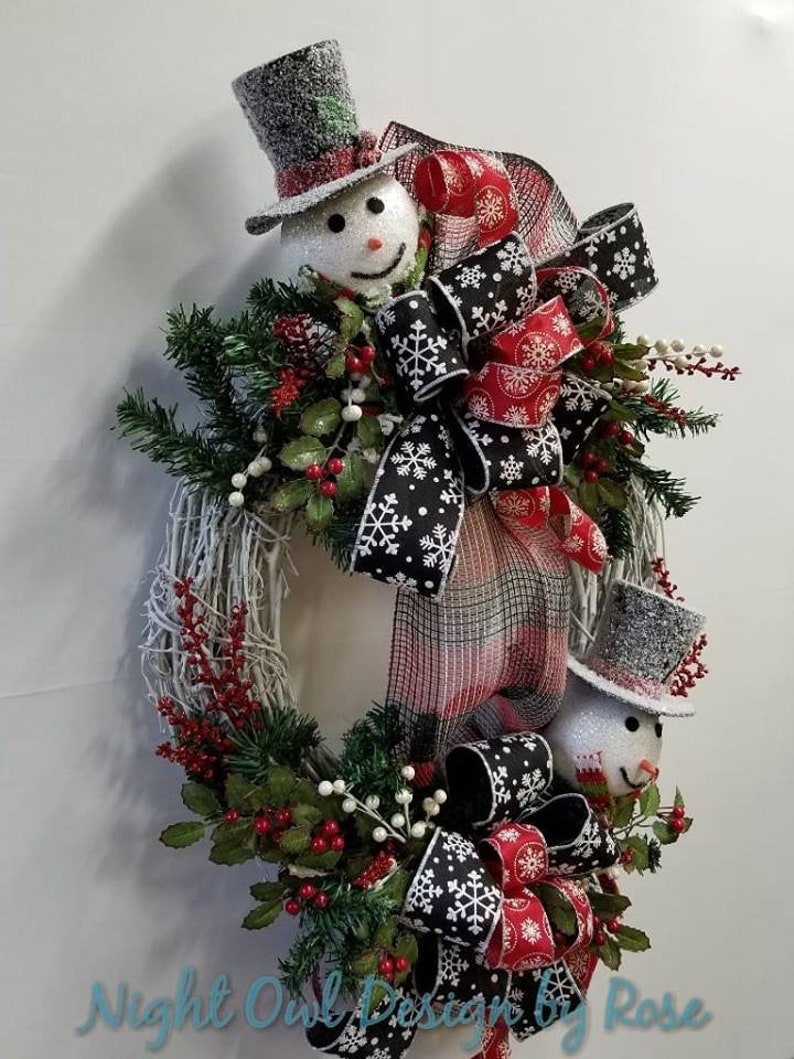 Winter Snowman Wreath, Holiday Grapevine Wreath, Whimsical Snowman Wreath, Snowman Decor, White Grapevine Wreath, Frosty the Snowman Wreath image 10