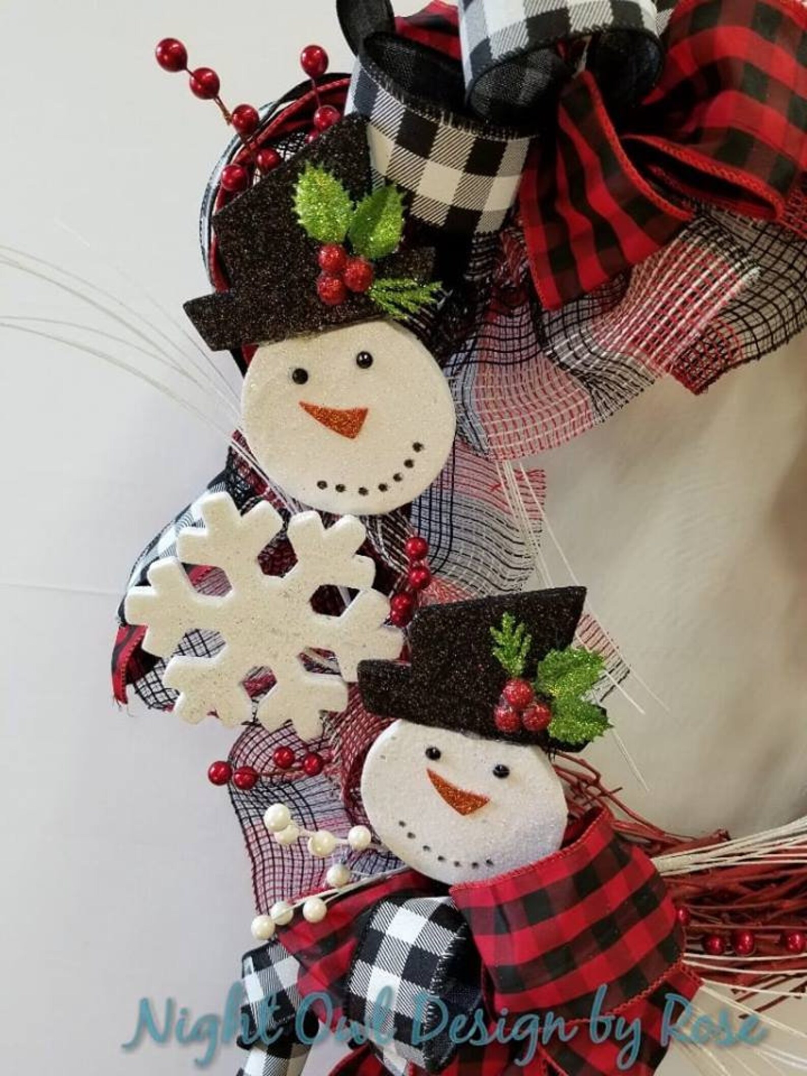 Winter Snowman Wreath, Buffalo Check Snowman Wreath, Christmas Wreath ...