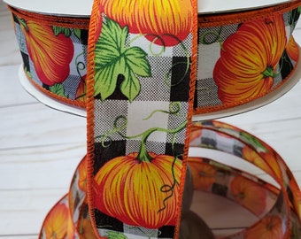 Plaid Pumpkin Ribbon, 1.5" Wired Ribbon