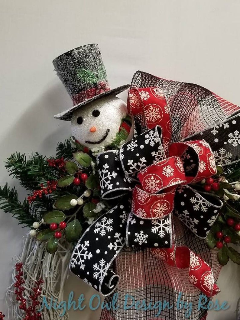 Winter Snowman Wreath, Holiday Grapevine Wreath, Whimsical Snowman Wreath, Snowman Decor, White Grapevine Wreath, Frosty the Snowman Wreath image 3