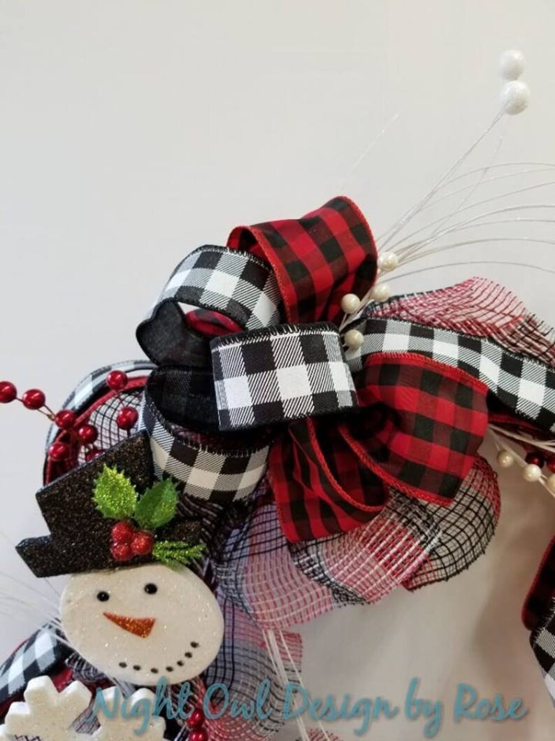 Winter Snowman Wreath, Buffalo Check Snowman Wreath, Christmas Wreath ...