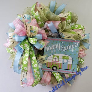 Happy Camper Wreath for your front door, Camper Wreath, Vintage Camper Wreath, Camper Decor, Wreath for your Camper, RV Wreath, Camp Decor
