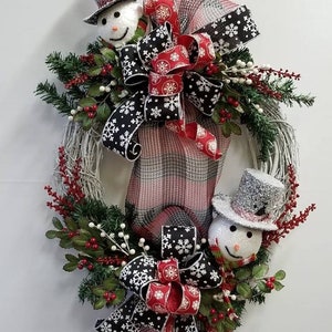 Winter Snowman Wreath, Holiday Grapevine Wreath, Whimsical Snowman Wreath, Snowman Decor, White Grapevine Wreath, Frosty the Snowman Wreath image 1