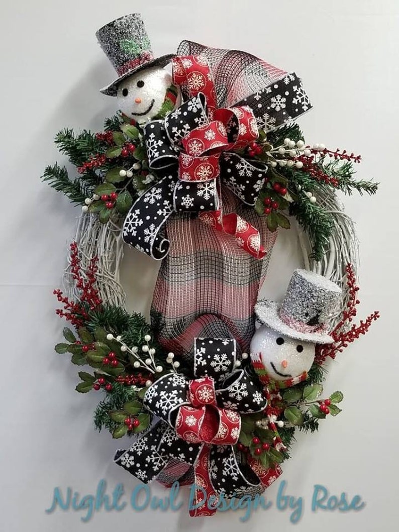 Winter Snowman Wreath, Holiday Grapevine Wreath, Whimsical Snowman Wreath, Snowman Decor, White Grapevine Wreath, Frosty the Snowman Wreath image 1