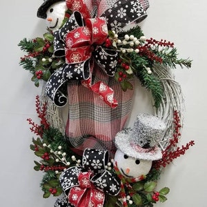 Winter Snowman Wreath, Holiday Grapevine Wreath, Whimsical Snowman Wreath, Snowman Decor, White Grapevine Wreath, Frosty the Snowman Wreath image 5