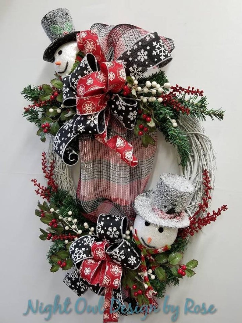 Winter Snowman Wreath, Holiday Grapevine Wreath, Whimsical Snowman Wreath, Snowman Decor, White Grapevine Wreath, Frosty the Snowman Wreath image 5