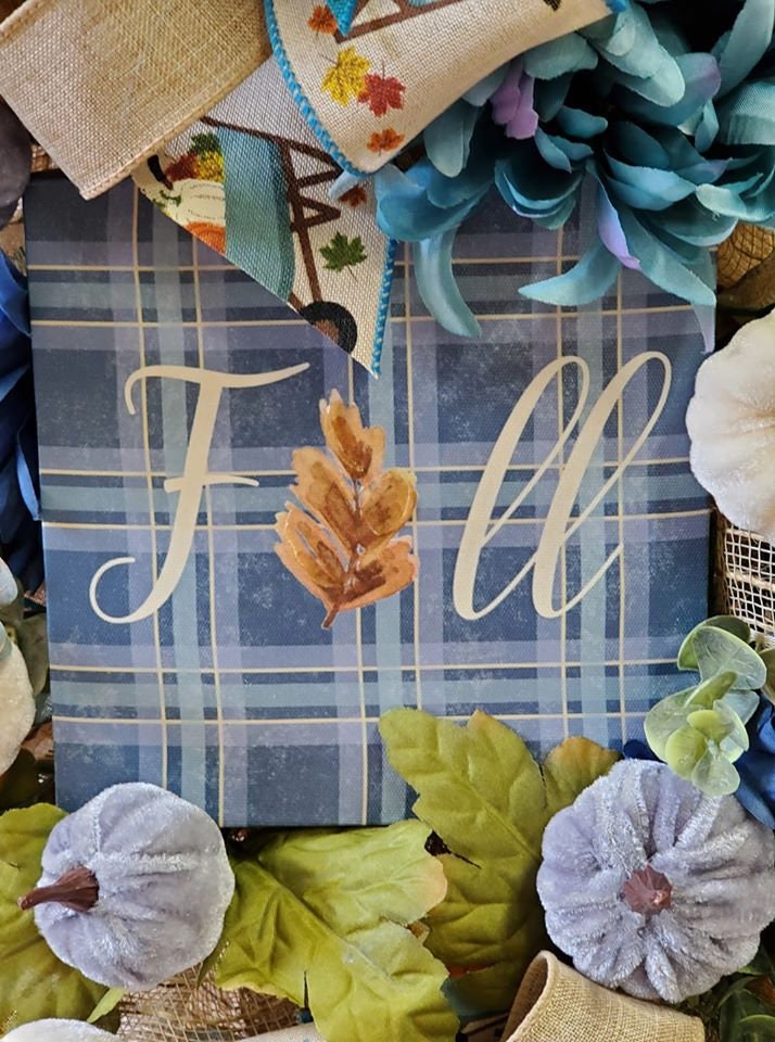 Blue Fall Wreath for Front Door Pumpkin Wreath Fall Wreath - Etsy
