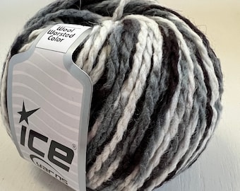 Wool Blend Worsted Yarn: Dark Brown, Grey, and White - 50g