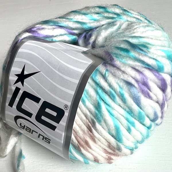 Baby Twist Multicolor White, Turquoise, Camel, Lilac 50 grams, 1.76 oz., 76 yards, 70 meter Wool Blend Ice Yarn, Bulky Weight 5