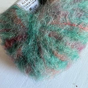 Self-Striping Multicolor Kid Mohair Alpaca Superfine, Green, Orange, Orchid color Mohair Blend Acrylic,  50 gr., 1.76 oz., 295 yards