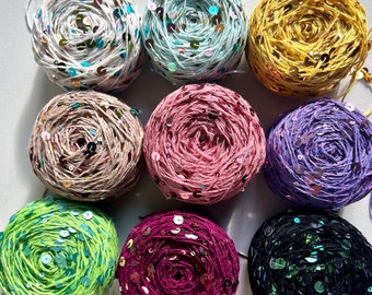 Sequin Luxury cotton, yarn Luxury cotton Yarn sparkly, shiny DIY garment accessories knitting crochet yarn, 6mm+3mm decorative Sequin yarn