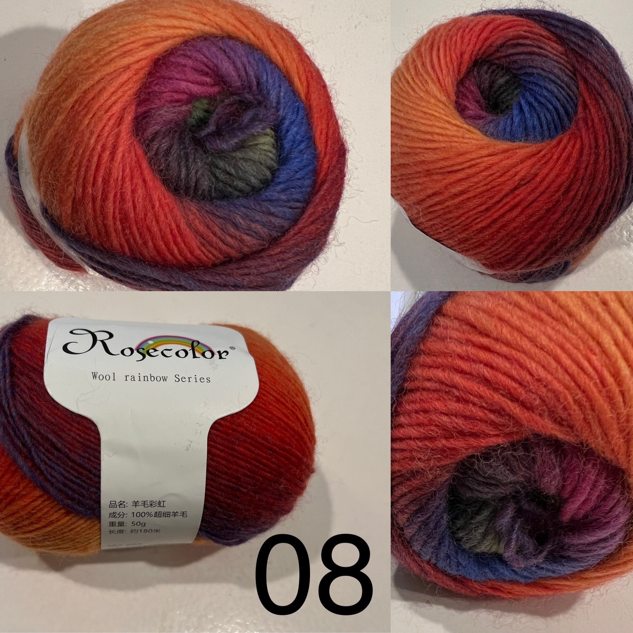 100% Wool Rainbow Collection Wool Yarn Rosecolor Wool Yarn 50gr, 196 Yards  