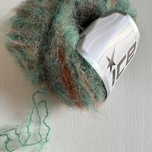 Self-Striping Multicolor Kid Mohair Alpaca Superfine, Green, Orange color Mohair Blend Acrylic,  50 gr., 1.76 oz., 295 yards