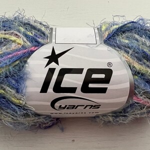 Cyclamen Blue, Pink, Neon Yellow  Ice yarn 60 Acrylic, 40 Polyamide 1.76 oz., 50 g, 4 Medium: Worsted,