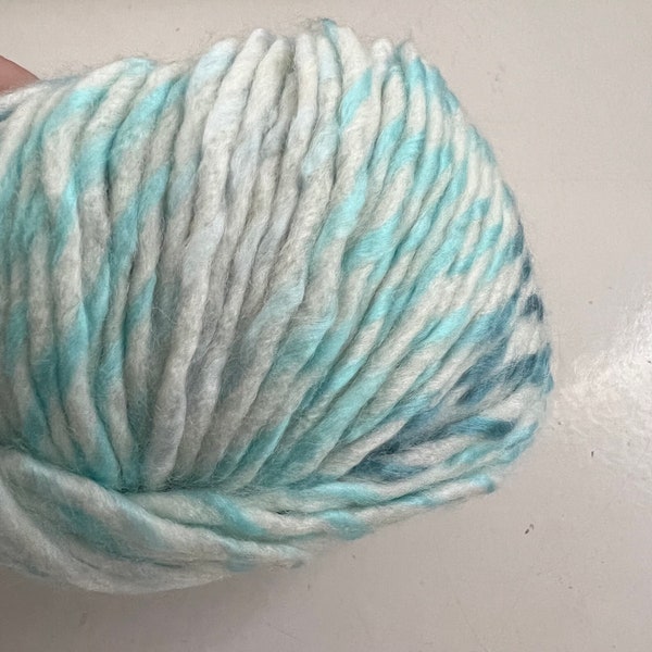 Chunky Multicolor Twist yarn in White, Turquoise Shade 50 grams, 1.76 oz., 76 yards, 70 meter Wool Blend Ice Yarn, Bulky Weight 5