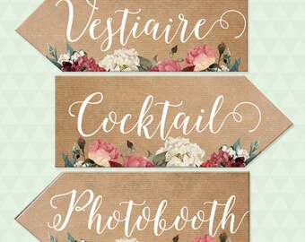 Wedding signs, flowers and kraft