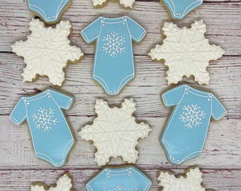 Winter Theme Baby Shower Party Favors, Winter Baby Shower Party Favors, Snowflake Cookies, Winter Theme Baby Shower Cookies