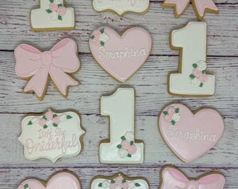 Onederful First Birthday Party Favors, Best 1st Birthday Favors, Sweetheart Theme Party Favors, Bow and Heart Cookies, Isn't She Onederful