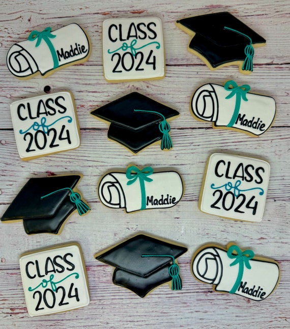 Graduation Party Favors, Grad Cookies, Grad Cap Cookies, Diploma Scroll Cookie Favors, Personalized Cookies, Custom Cookies, Grad Party