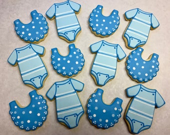 Baby Shower Cookie Favors, Onesie Cookies, Baby Bib Cookies for Baby Showers, Unisex Baby Shower Cookies, Great Baby Shower Cookies