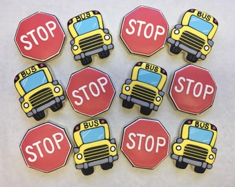 School Theme Birthday Cookies, School Bus Cookies, School Theme Party Favors, Personalized Cookies, Personalized School Theme Cookies