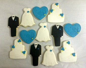 Wedding Favor Cookies, Esty Wedding Cookies, Bride Dress Cookies, Groom Tux Cookies, Wedding Cake Cookies, Bridal Shower Cookie Favors