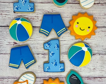 Beach Theme 1st Birthday Party Favors, Beach Party Cookies, Summer Theme Cookie Favors, Sunshine Cookies, Beach Theme Birthday Party Favors