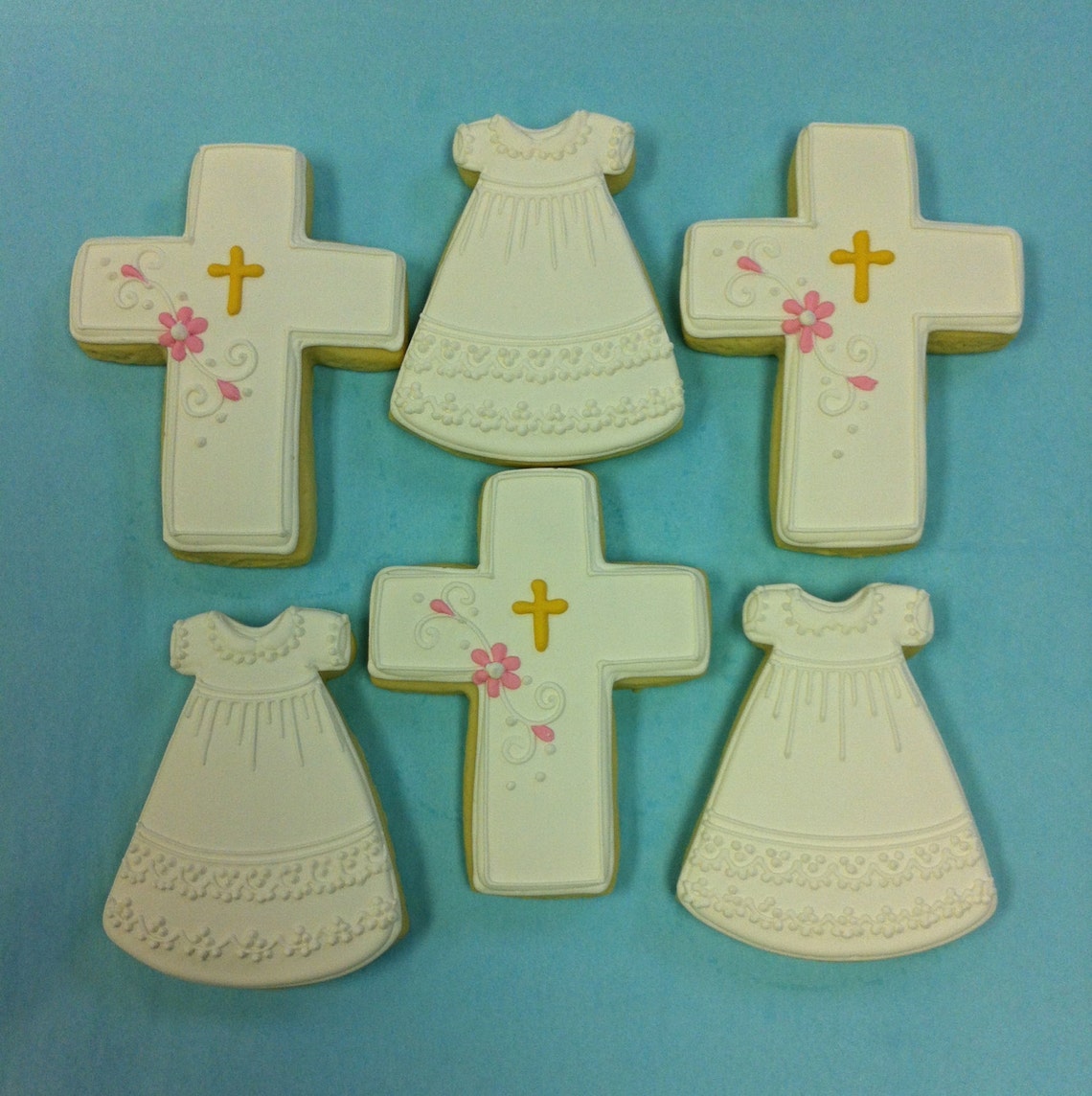Baptism Cookie Favors Christening Dress Cookies Cross Etsy