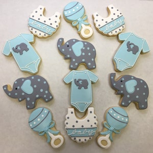 Elephant Baby Shower Cookie Favors, Onesie Cookies, Baby Bib Cookies for Baby Showers, Unisex Baby Shower Cookies, Great Baby Shower Cookies