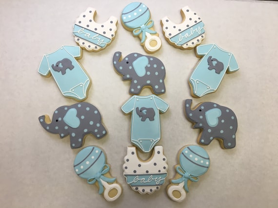 Elephant Baby Shower Cookie Favors, Onesie Cookies, Baby Bib Cookies for Baby Showers, Unisex Baby Shower Cookies, Great Baby Shower Cookies