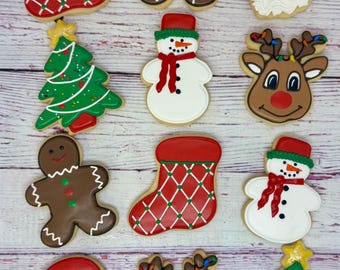 Christmas Cookies, Holiday Cookies, Christmas Party Favor Cookies, Decorated Christmas Cookies, Santa Cookies, Reindeer Cookies