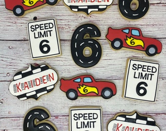 Racing Theme Cookie Favors, Car Theme Cookies for Birthday, Cute Race Theme Cookies, Child's Race Car Birthday Cookies, Number Cookies