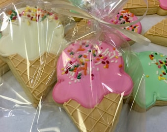 Ice Cream Cone Cookie Favors, Beach Party Cookies, Birthday Party Cookies, Summer Theme Cookie Favors, Ice Cream Cookies, Summer Party Favor