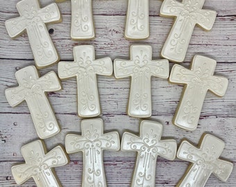 Cross Cookie Favors for Baptism, Confirmation Cookies, Religious Party Favors, First Communion Cookies for Boys or Girls Cross Cookie Favors