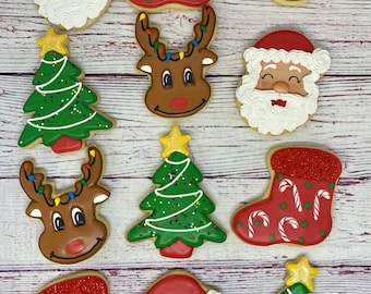 Christmas Cookies, Holiday Cookies, Christmas Party Favor Cookies, Decorated Christmas Cookies, Santa Cookies, Reindeer Cookies