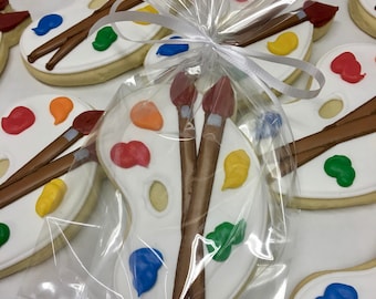 Painting Party Favors, Paint Palette Cookies, Art Palette Cookies, Art Theme Cookies, Paint Party Cookies, Art party favor cookies