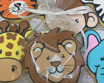 Galletas de recuerdo de fiesta de animales de safari para cumpleaños, regalos de fiesta de baby shower, galletas con temática del zoológico, galletas decoradas con animales de safari
